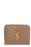 Saint Laurent Monogram Matelassé Leather Wallet In Taupe