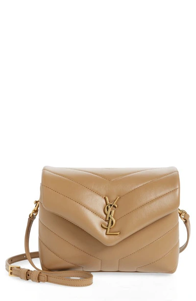 Saint Laurent Loulou Toy Ysl Matelasse Calfskin Envelope Crossbody Bag In Natural Tan