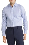 Duchamp Tailored Fit Basket Weave Dress Shirt In Navy