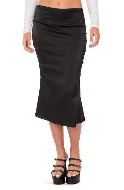 Edikted Low Rise Satin Midi Skirt In Black