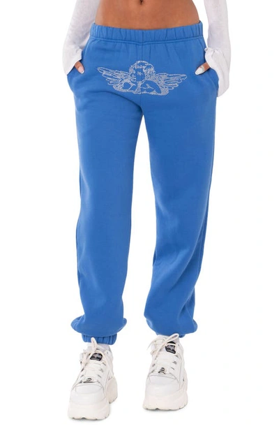 Edikted Angie Rhinestone Sweatpants In Blue