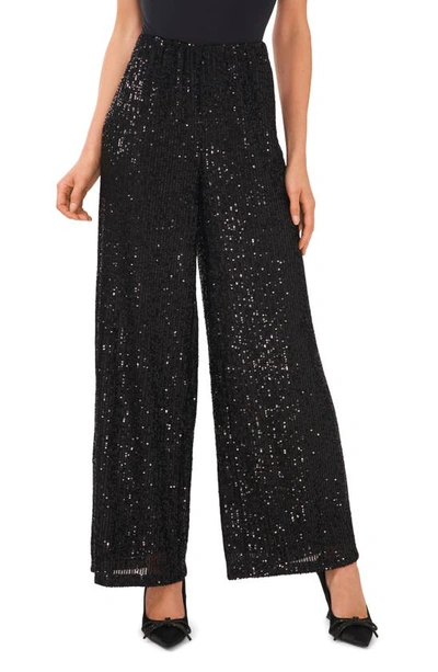 Cece Womens Bow Tie Blouse Sequined Wide Leg Pants In Black