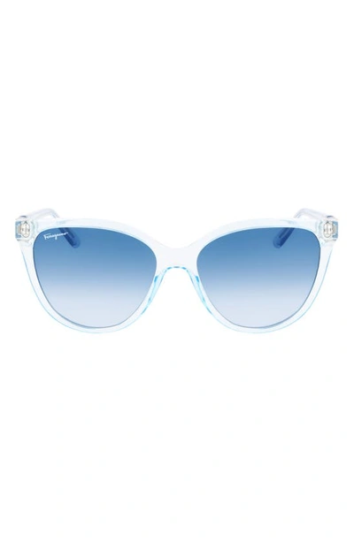 Ferragamo 57mm Gradient Cat Eye Sunglasses In Blue Transparent