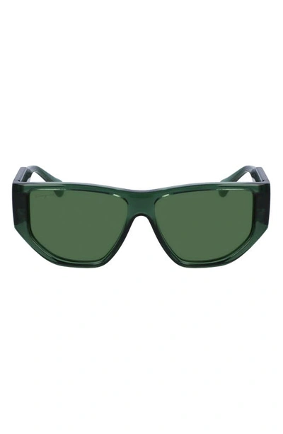 Ferragamo 56mm Rectangular Sunglasses In Transparent Green