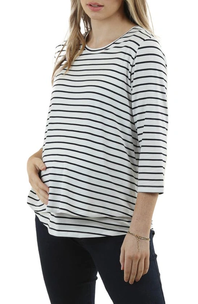 Angel Maternity Double Layer Maternity/nursing Top In Navy Stripe