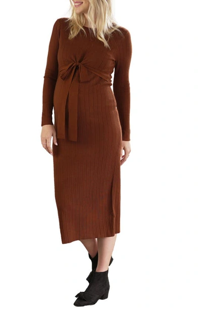 Angel Maternity Knit Midi Maternity/nursing Dress In Walnut