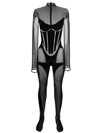 Wolford X Mugler Sheer Long-length Catsuit In Nero