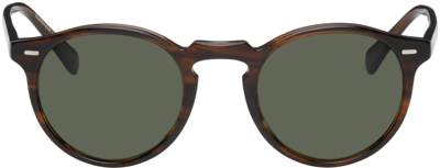 Oliver Peoples Tortoiseshell Gregory Peck Edition Round Sunglasses In G-15 Polar