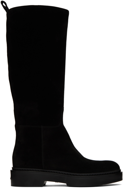 Santoni Black Suede Boots In Black-n01