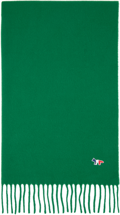 Maison Kitsuné Green Fox Patch Scarf In Deep Green