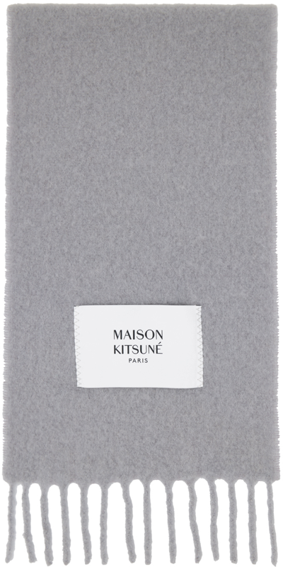 Maison Kitsuné Gray Fringed Scarf In P120 Light Grey