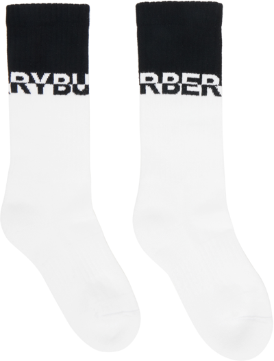 Burberry White & Black Logo Intarsia Socks In Black/white