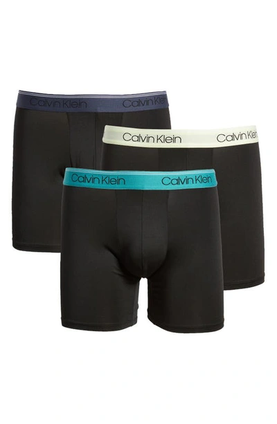 Calvin Klein 3-pack Low Rise Microfiber Stretch Boxer Briefs In 85x Black W/ Co