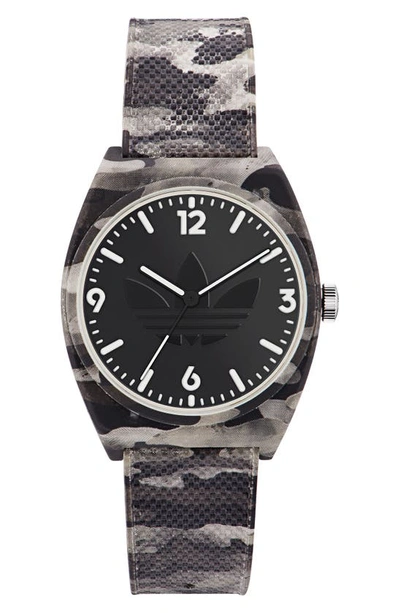 Adidas Originals Project Two Camo Print Resin Strap Watch, 38mm In White Camo