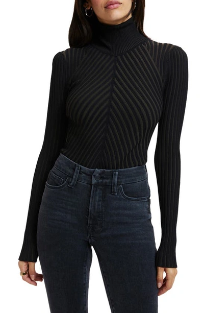 Good American Rib-knit Mock Turtleneck Bodysuit In Black