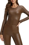 Good American Better Than Leather Faux Leather Bodysuit In Light Mocha004