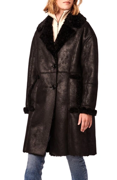 Bernardo Classic Long Shearling Coat In Black