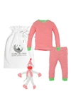 UNDER THE NILE ORGANIC COTTON HOLIDAY TWO-PIECE FITTED PAJAMAS & TOY SET