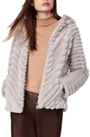 Bernardo Grooved Faux Fur Zip Hoodie In Powder Grey