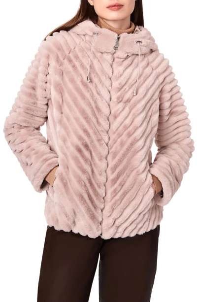 Bernardo Grooved Faux Fur Zip Hoodie In Petal Pink