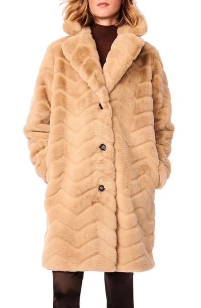 Bernardo Long Wavy Faux Fur Coat In Tan
