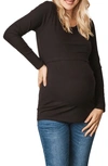 Angel Maternity Long Sleeve Maternity/nursing Top In Black