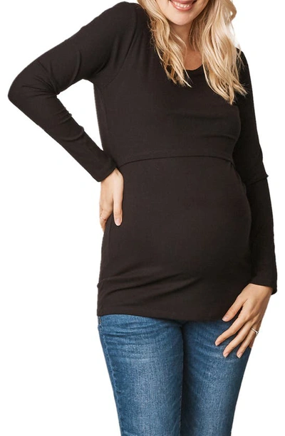 Angel Maternity Long Sleeve Maternity/nursing Top In Black