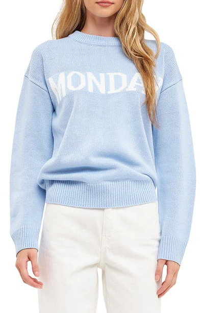 English Factory Weekday Motif Sweater In Powder Blue