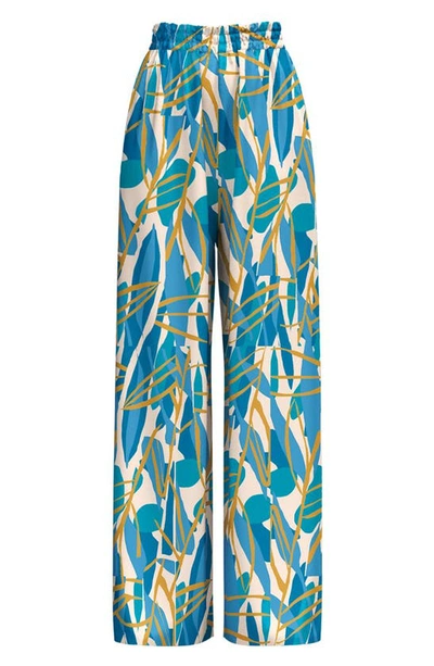 Diarrablu Leer Blossom Print Palazzo Pants In Teal