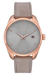 Nixon Thalia Leather Strap Watch, 38mm In Gray Sunray / Rose Gold / Gray