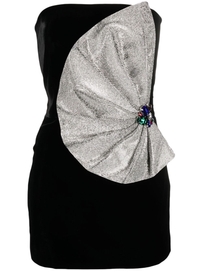 Nué Diamond Strapless Velvet Crystal Fan Mini Dress In Black