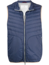 Brunello Cucinelli Quilted-finish Down Gilet In Blue