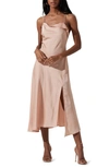 Astr Cowl Slip Midi Dress In Champagne