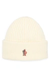 Moncler Appliqued Padded Ribbed Wool Beanie In Natural