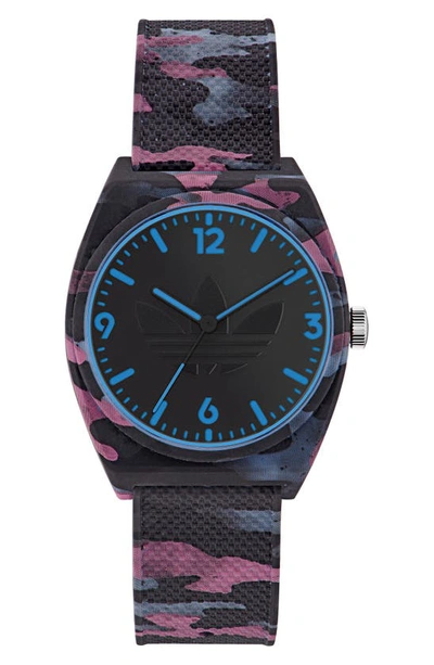 Adidas Originals Project Two Resin Rubber Strap Watch, 38mm In Pink Camo