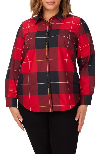 Foxcroft Rhea Plaid Cotton Blend Button-up Shirt In Black/red