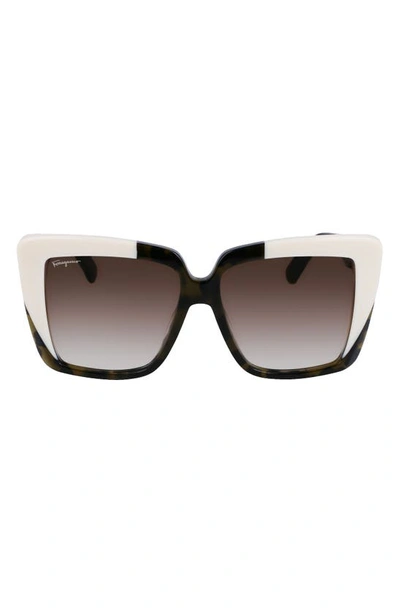 Ferragamo 55mm Gradient Rectangular Sunglasses In Green Tortoise/ Ivory