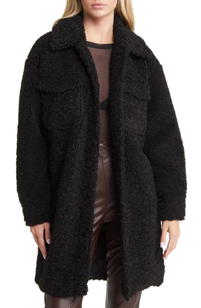 Vero Moda Kyliefilucca Long Teddy Coat In Black