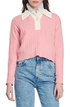 Sandro Button-down Cable Wool Sweater In Pink