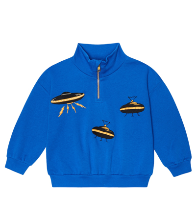Mini Rodini Kids' Half-zip Cotton Sweater In Blue