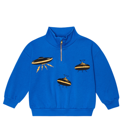 Mini Rodini Kids' Half-zip Cotton Jumper In Blue