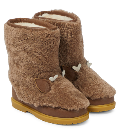 Donsje Irfi Shearling Boots In Chestnut Curly Sheep Wool