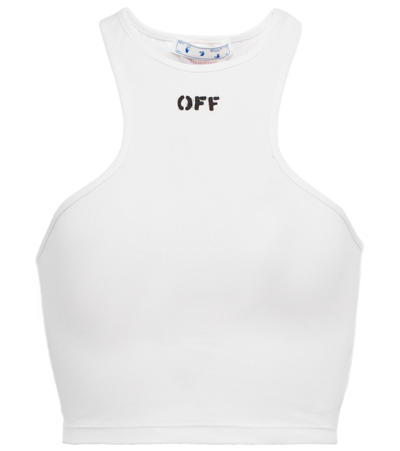Off-white Cropped Ribbed Racerback Top In White
