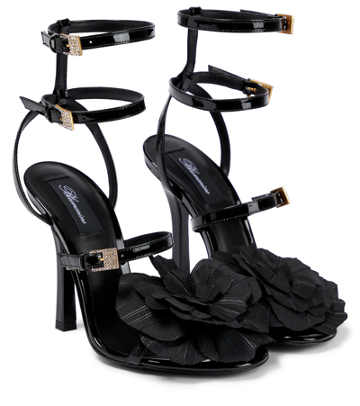 Blumarine Embellished Patent Leather Sandals In Nero