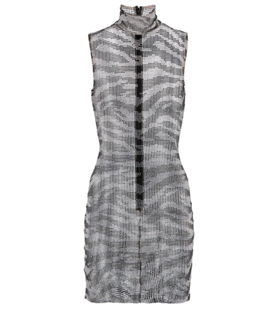 Alessandra Rich Zebra-print Crystal-embellished Mini Dress In Black