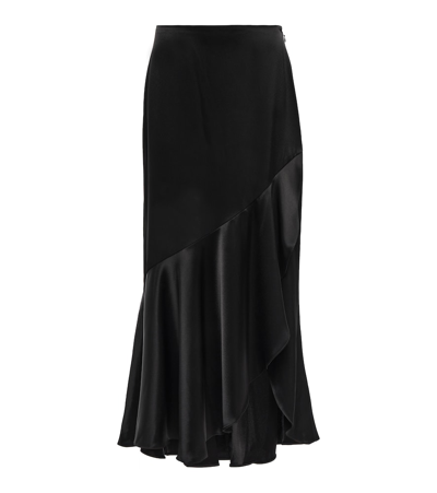 Polo Ralph Lauren Cascading Flounce Satin Maxi Skirt In Black