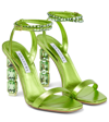 Aquazzura Aura 105 Embellished Leather Sandals In Lime