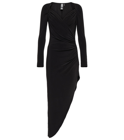 Norma Kamali Asymmetric Drop-shoulder Gown In Black  