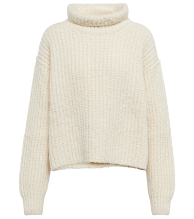 Loro Piana Ribbed Cashmere Turtleneck Sweater In White Snow