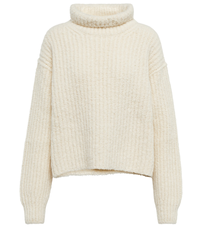 Loro Piana Ribbed Cashmere Turtleneck Jumper In White Snow